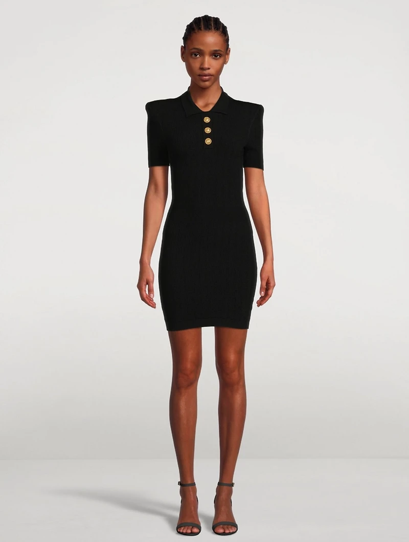 Knit Mini Dress With Goldtone Buttons