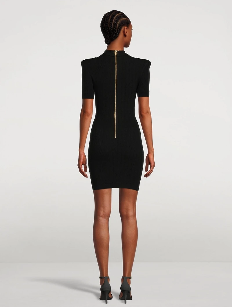 Knit Mini Dress With Goldtone Buttons