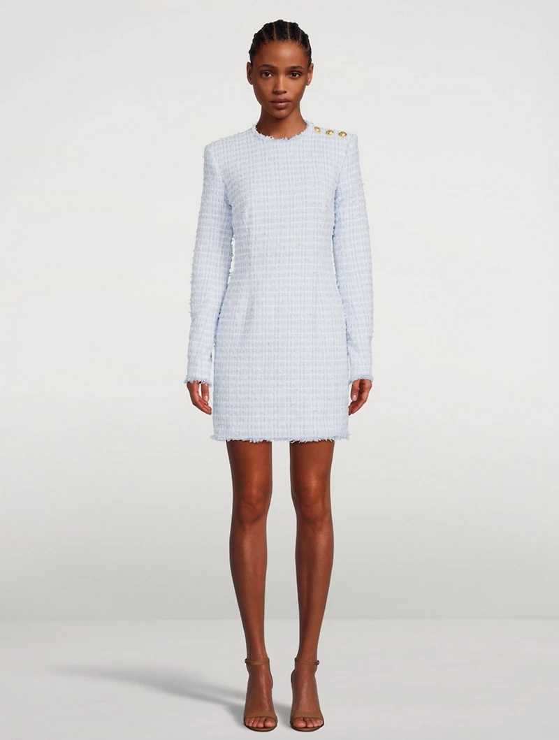 Tweed Long-Sleeve Mini Dress