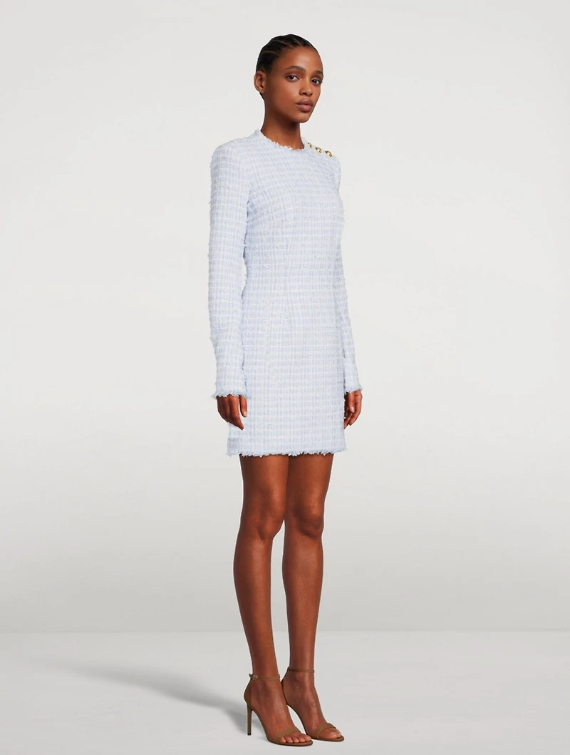 Tweed Long-Sleeve Mini Dress