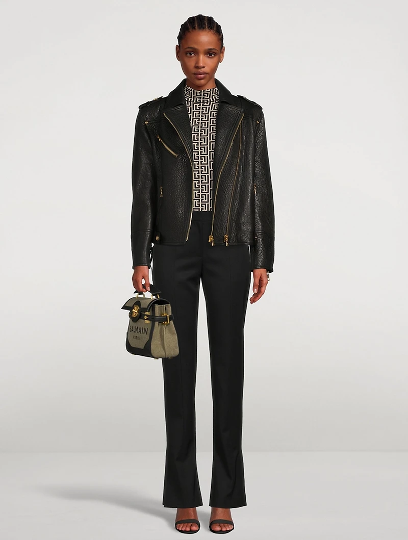 Lace-Up Leather Moto Jacket