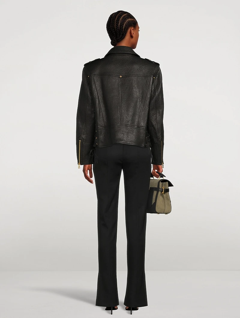 Lace-Up Leather Moto Jacket