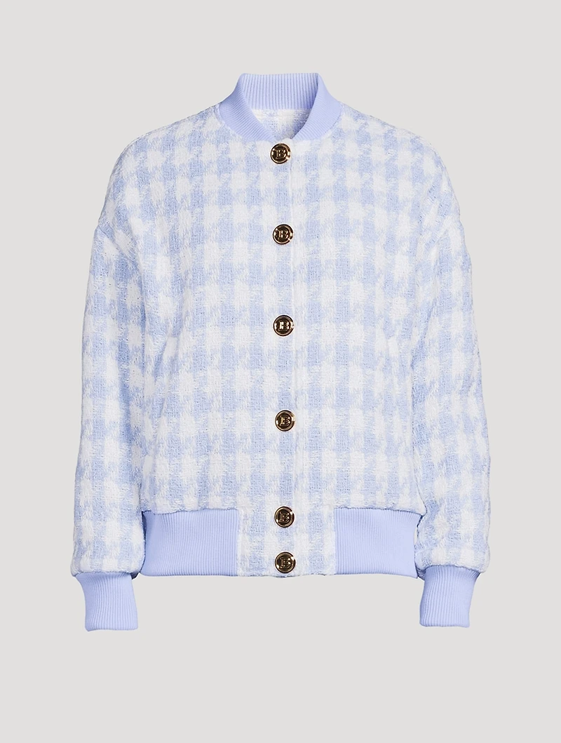 Tweed Bomber Jacket Houndstooth Print