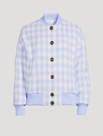 Tweed Bomber Jacket Houndstooth Print