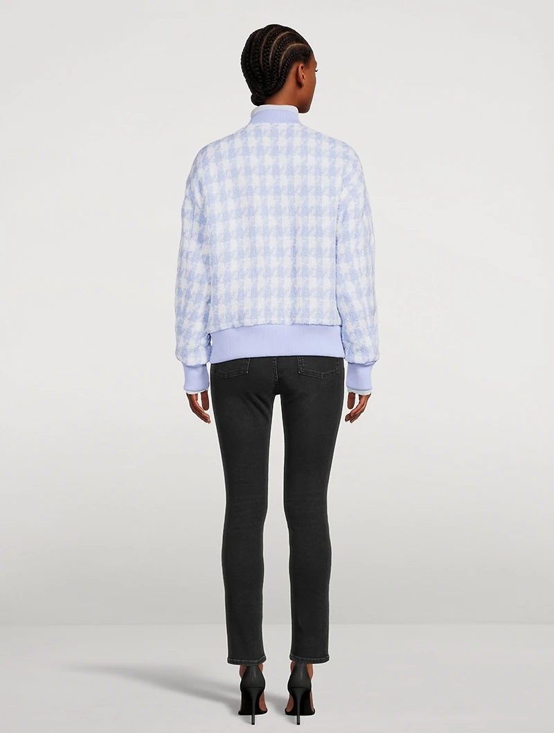Tweed Bomber Jacket Houndstooth Print
