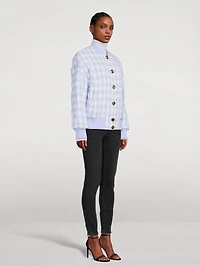 Tweed Bomber Jacket Houndstooth Print