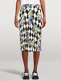 Check Pleated Midi Skirt With Belt