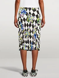 Check Pleated Midi Skirt With Belt