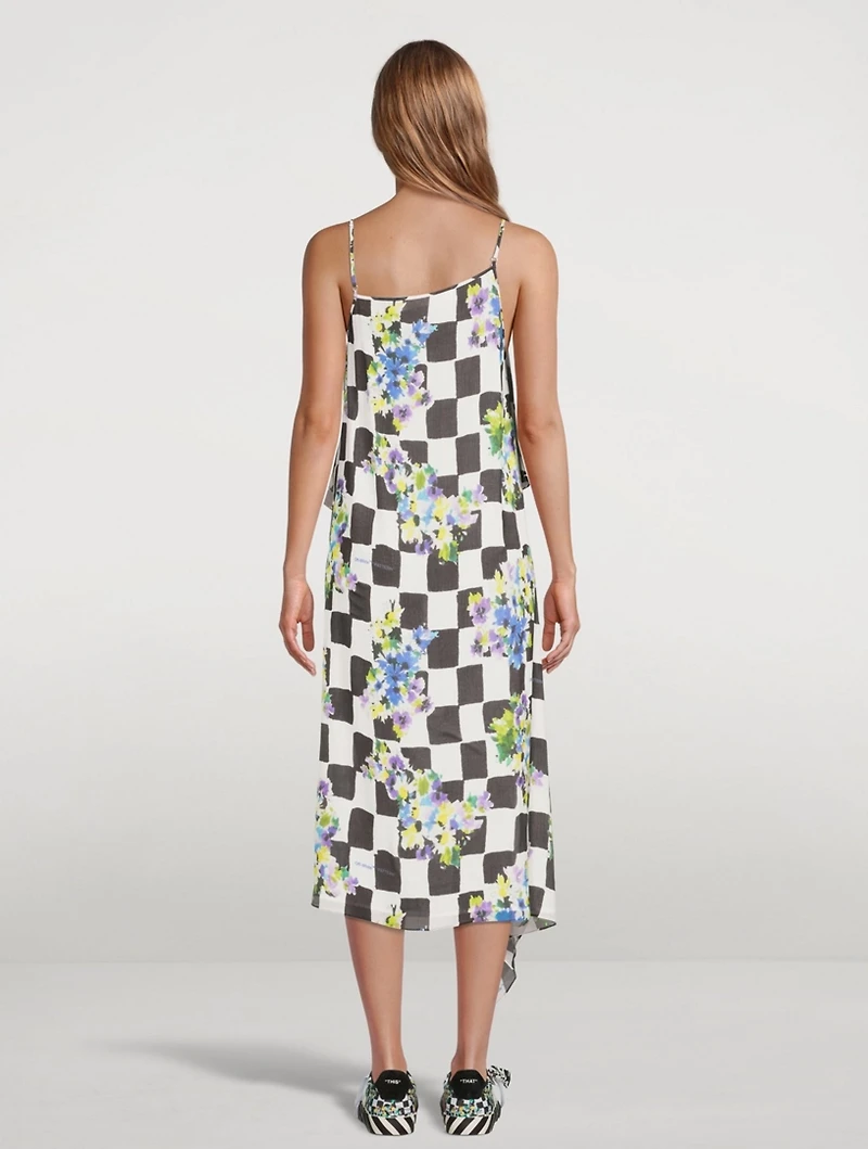 Silk-Blend Midi Dress Check Print