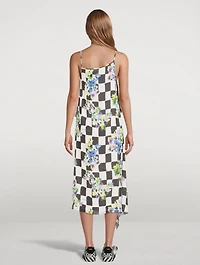 Silk-Blend Midi Dress Check Print