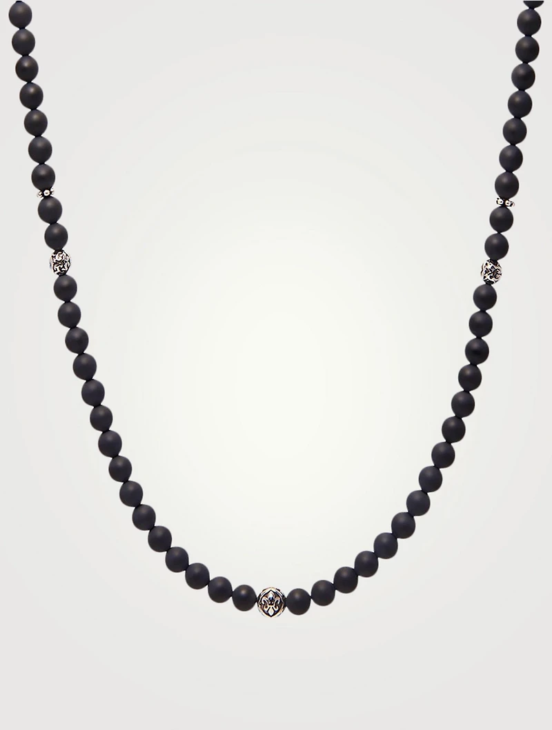 Matte Onyx And Silver Beaded Necklace