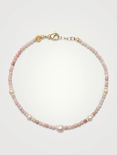 Pink Opal Choker Necklace With Pearls