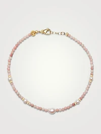 Pink Opal Choker Necklace With Pearls