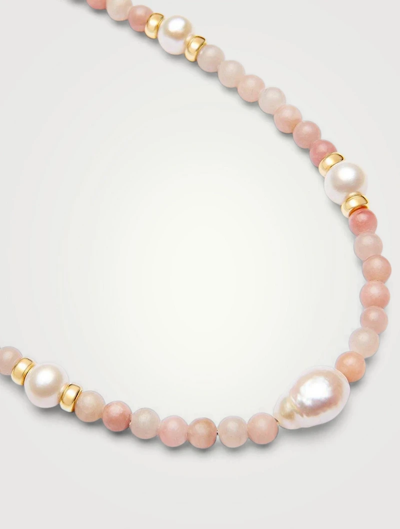 Pink Opal Choker Necklace With Pearls