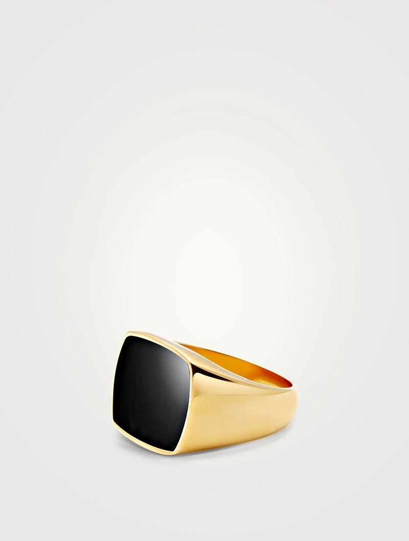 18K Gold Plated Signet Ring With Onyx