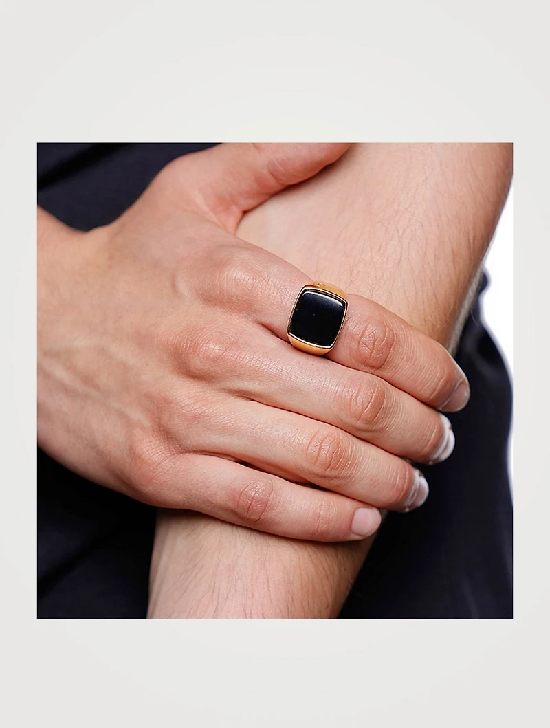 18K Gold Plated Signet Ring With Onyx