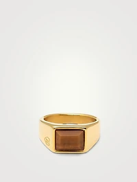 18K Gold Plated Square Signet Ring With Brown Tiger Eye