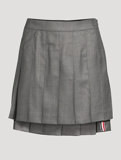 Wool Dropped Back Pleated Mini Skirt