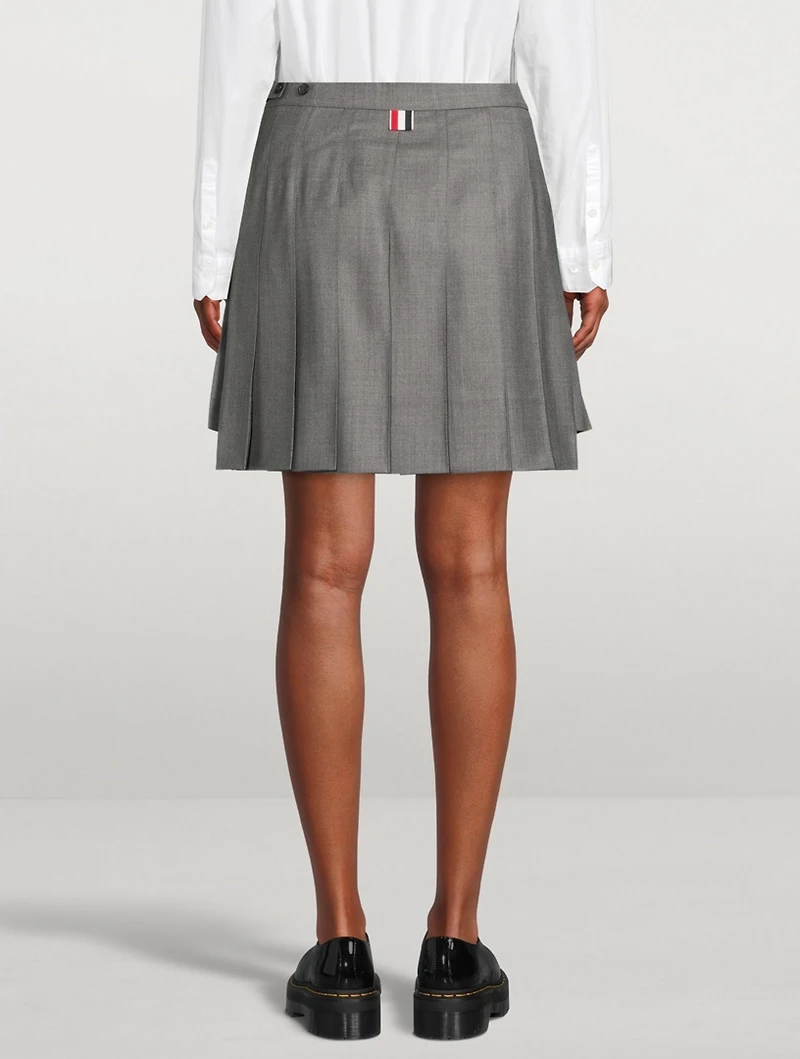 Wool Dropped Back Pleated Mini Skirt