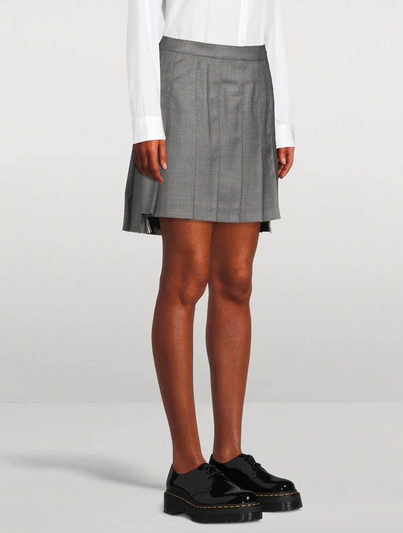 Wool Dropped Back Pleated Mini Skirt