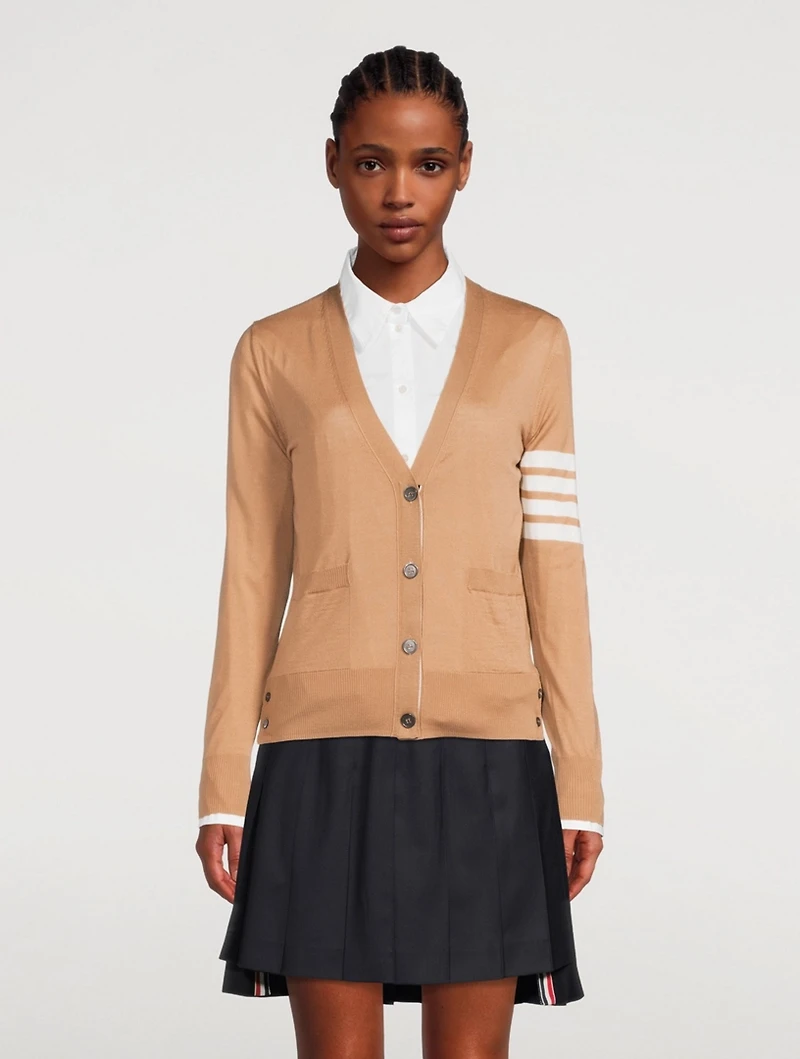 Wool Cardigan With Four-Bar Stripe