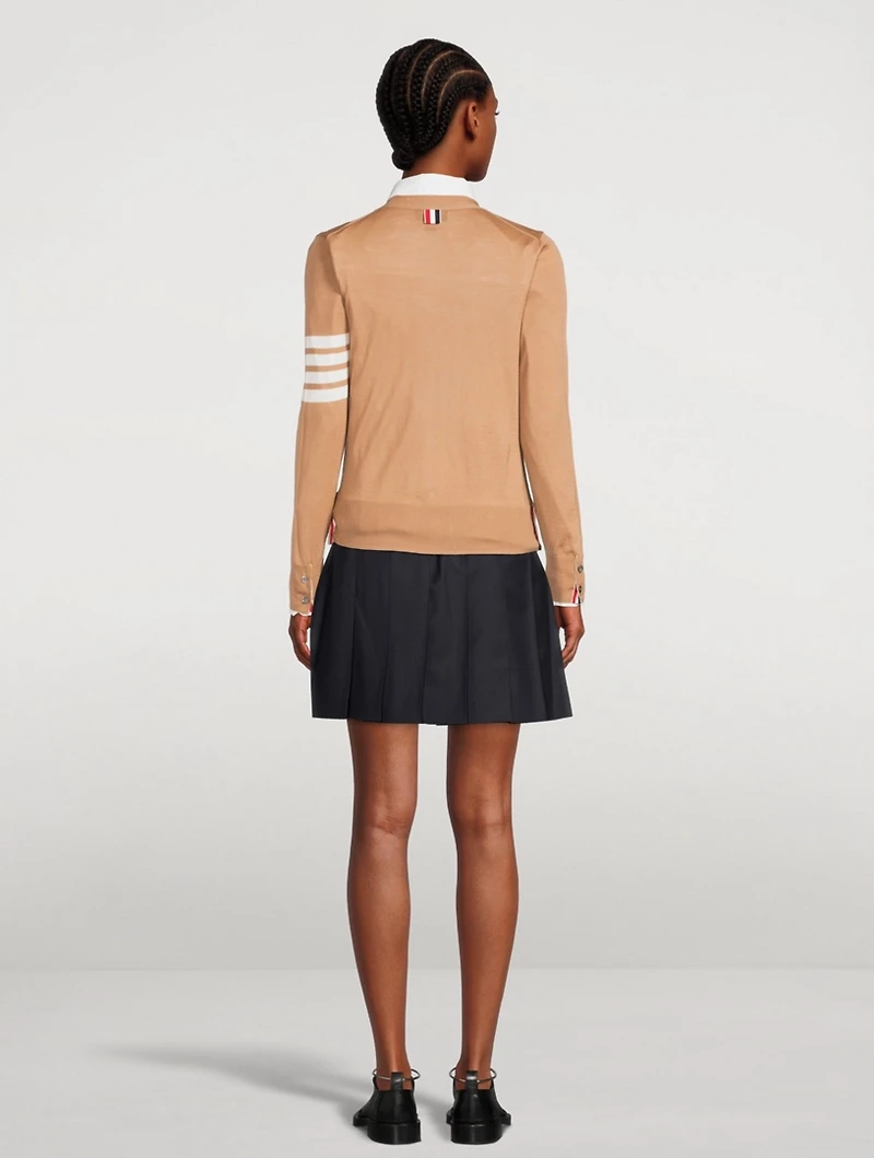 Wool Cardigan With Four-Bar Stripe