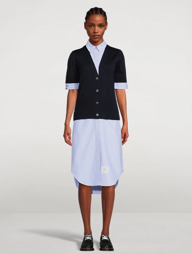 Oxford And Wool Cardigan Shirt Dress