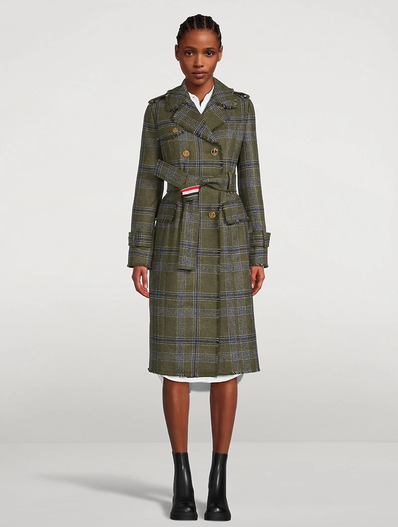 Madras Check Double-Breasted Wool Coat