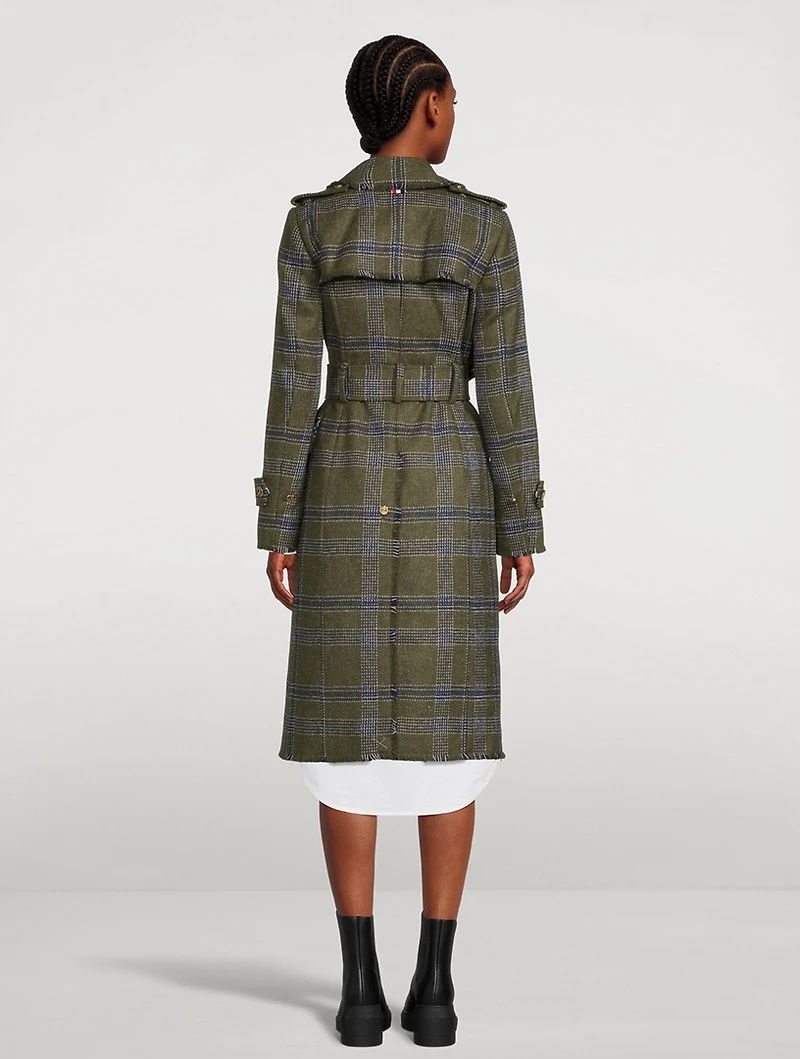 Madras Check Double-Breasted Wool Coat