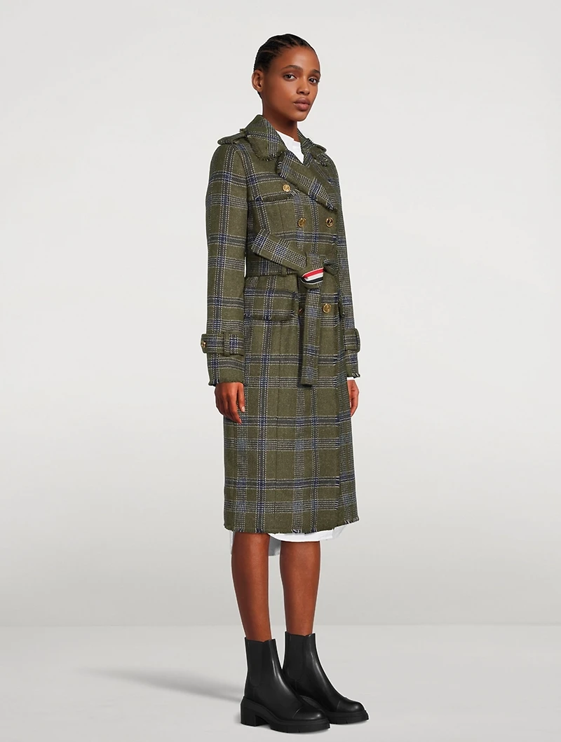 Madras Check Double-Breasted Wool Coat