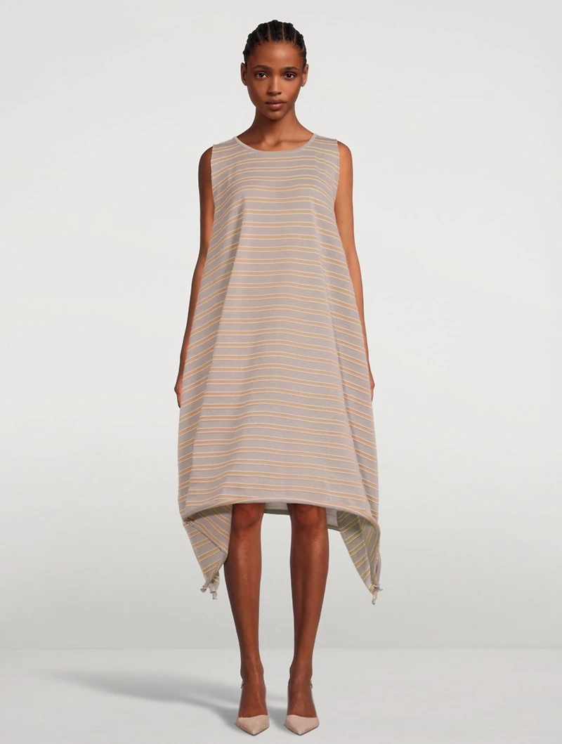 Crispy Sleeveless Midi Dress In Striped Print