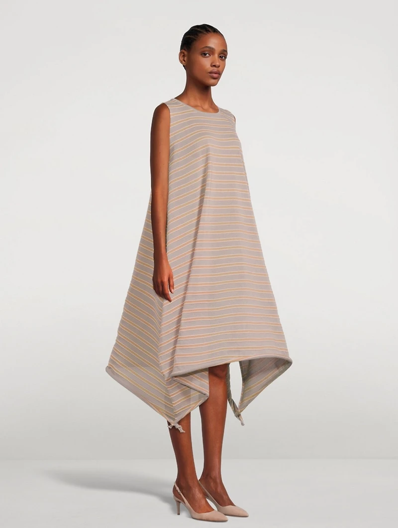 Crispy Sleeveless Midi Dress In Striped Print