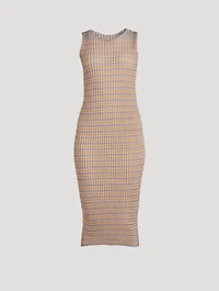 Spongy Sleeveless Midi Dress In Striped Print