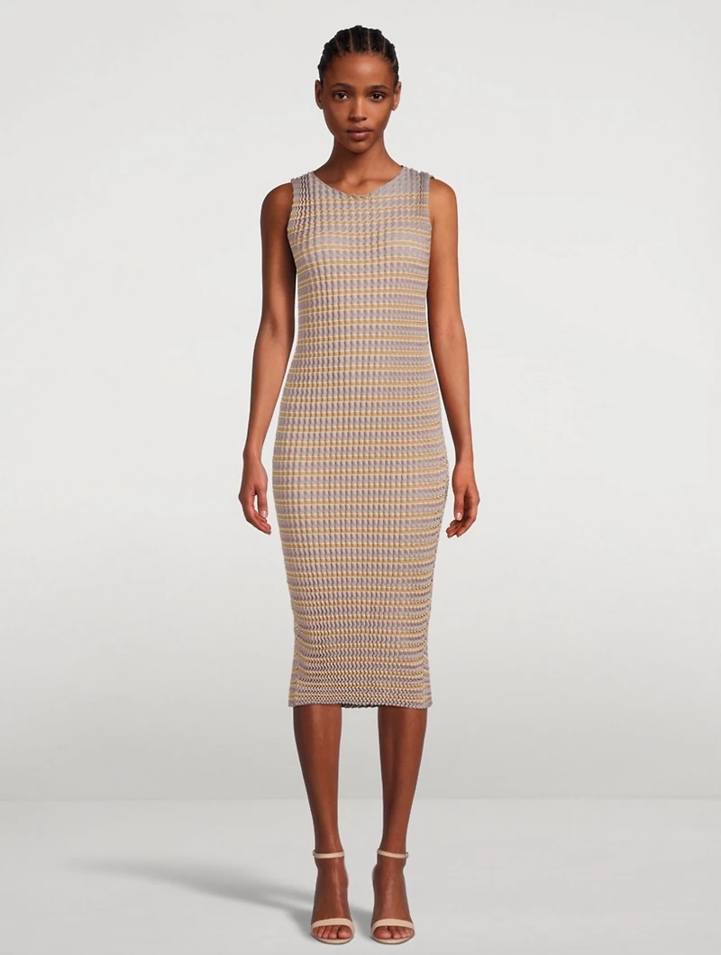 Spongy Sleeveless Midi Dress In Striped Print
