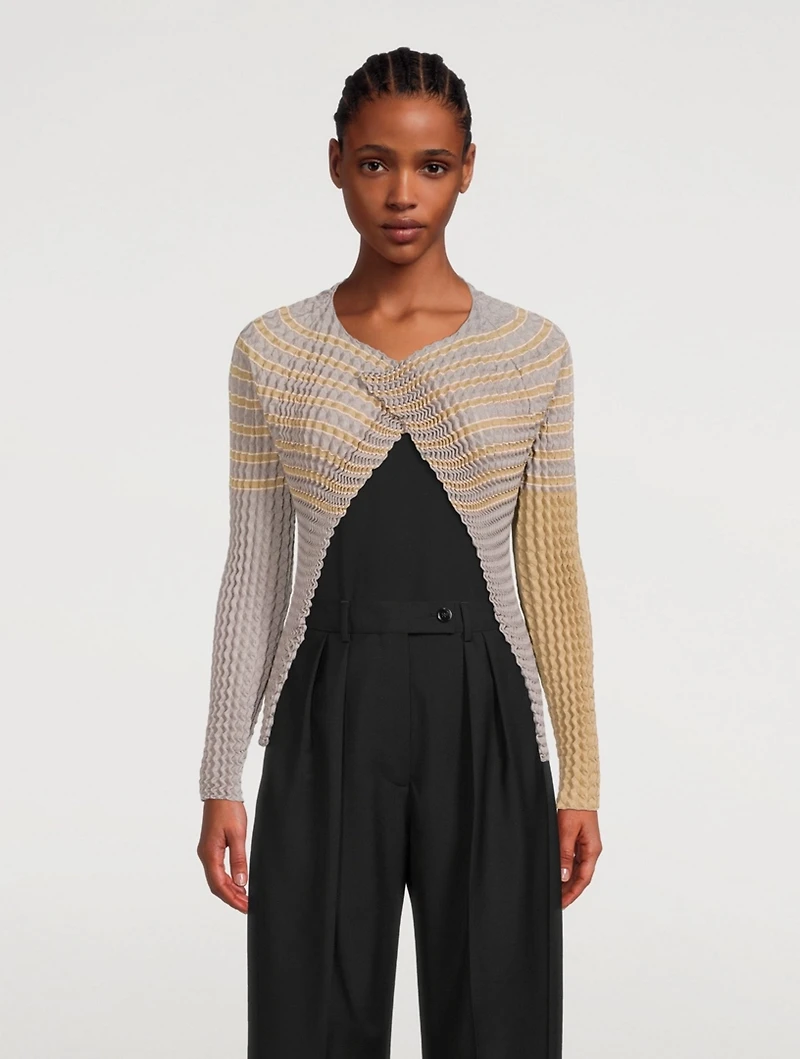 Spongy Cardigan In Striped Print