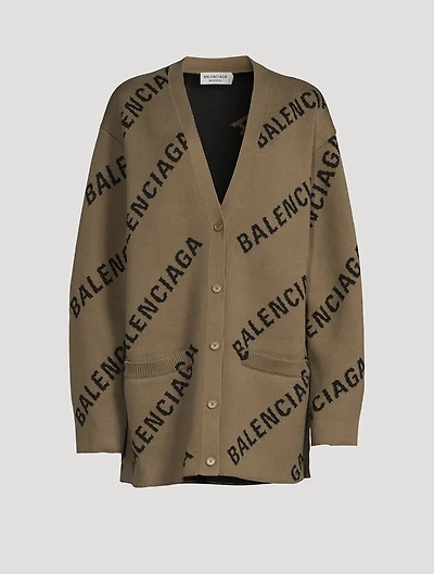 Cotton And Wool Cardigan Logo Print