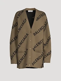 Cotton And Wool Cardigan Logo Print
