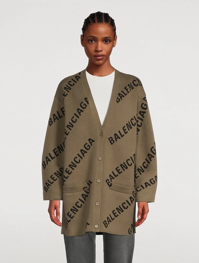 Cotton And Wool Cardigan Logo Print