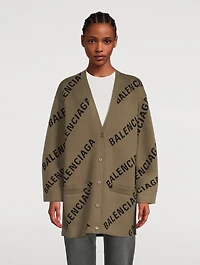 Cotton And Wool Cardigan Logo Print