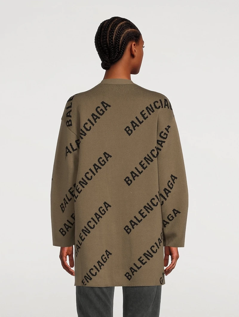 Cotton And Wool Cardigan Logo Print