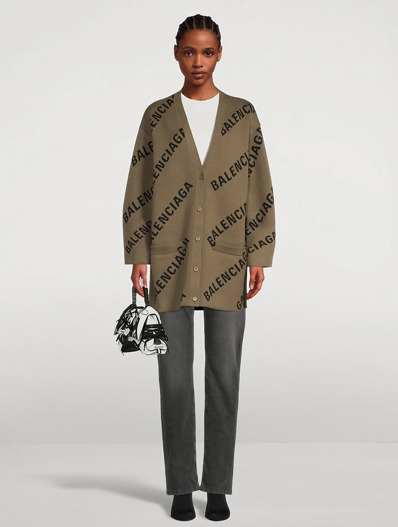 Cotton And Wool Cardigan Logo Print