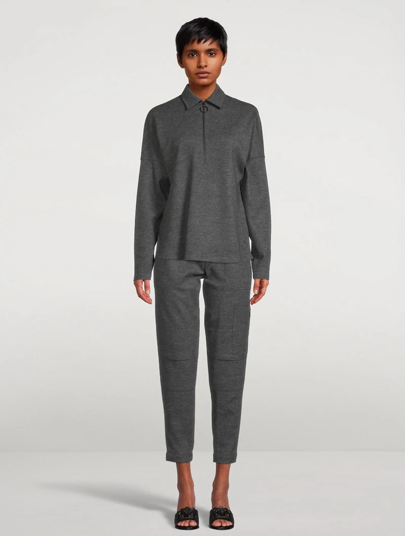 Wool Jersey Zip Blouse