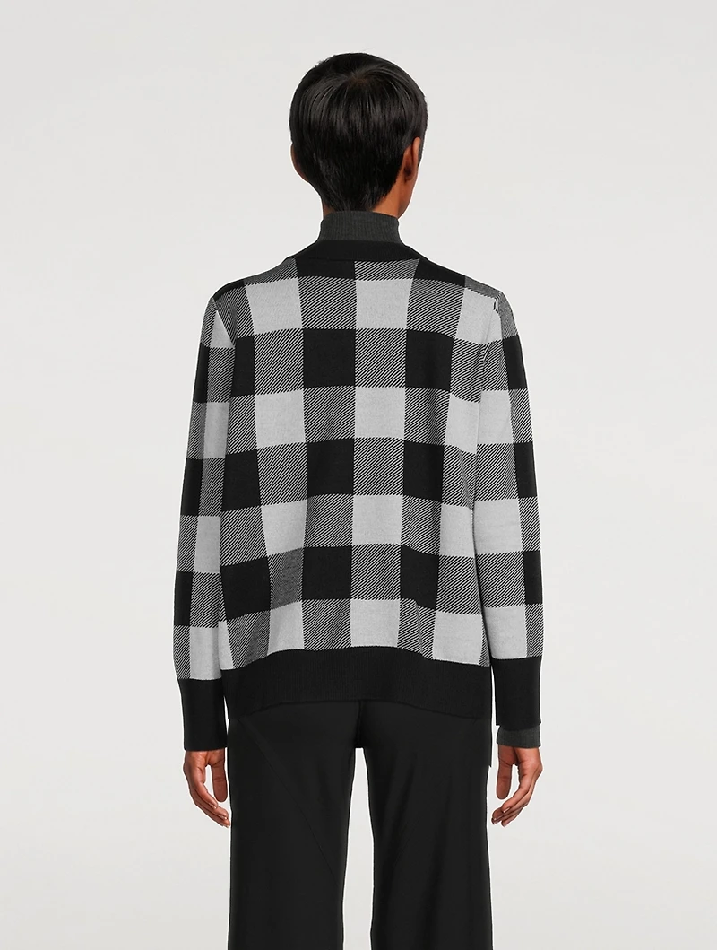 Asymmetric Jacquard Check Virgin Wool Cardigan