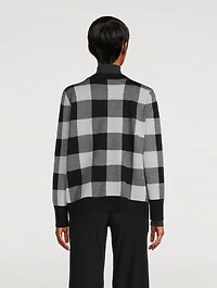Asymmetric Jacquard Check Virgin Wool Cardigan