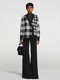 Asymmetric Jacquard Check Virgin Wool Cardigan