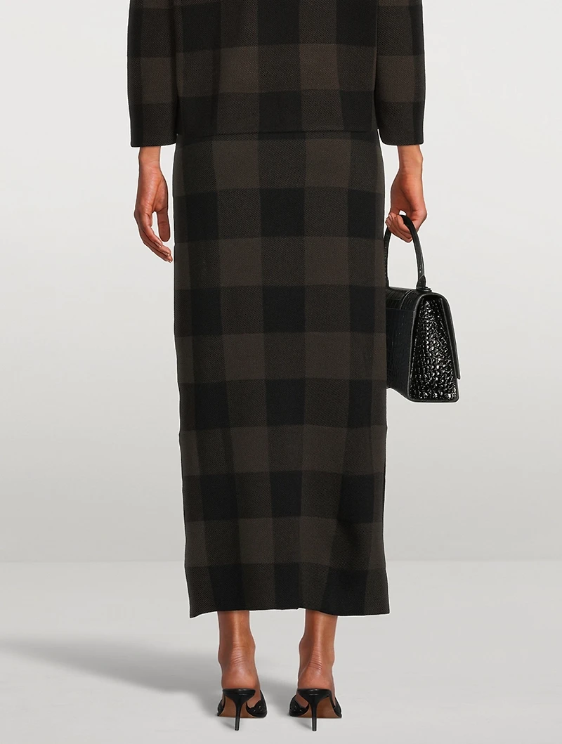 Stretch Virgin Wool Pencil Skirt Checkerboard Print