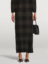 Stretch Virgin Wool Pencil Skirt Checkerboard Print