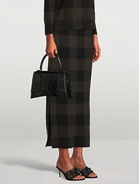 Stretch Virgin Wool Pencil Skirt Checkerboard Print
