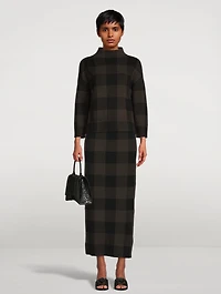 Stretch Virgin Wool Pencil Skirt Checkerboard Print