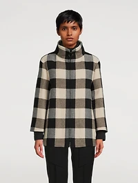 Stand Collar Jacket Checkerboard Print